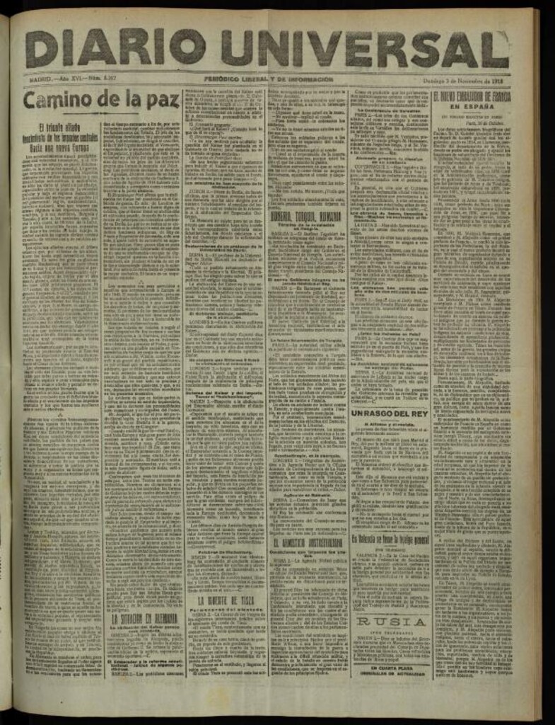 Miniatura de Diario Universal del 3 de noviembre de 1918