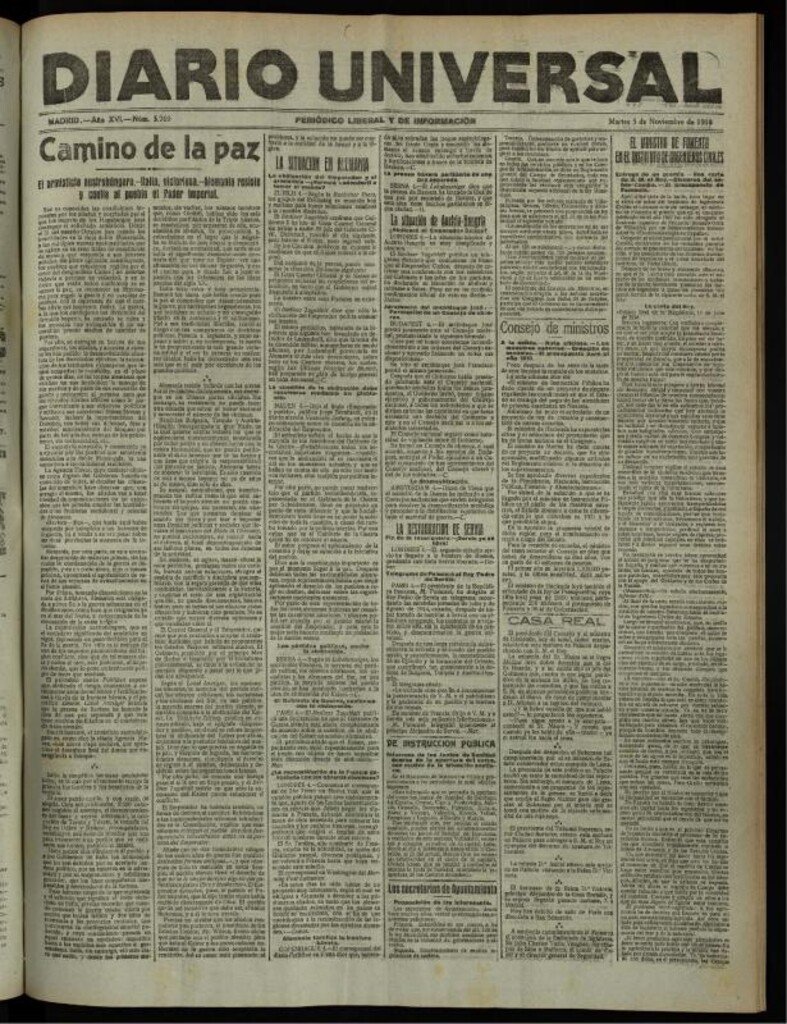 Miniatura de Diario Universal del 5 de noviembre de 1918
