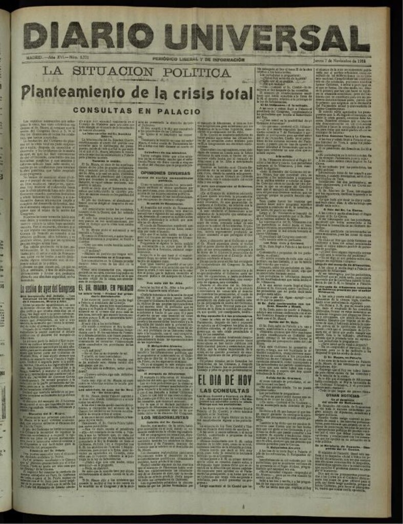 Miniatura de Diario Universal del 7 de noviembre de 1918