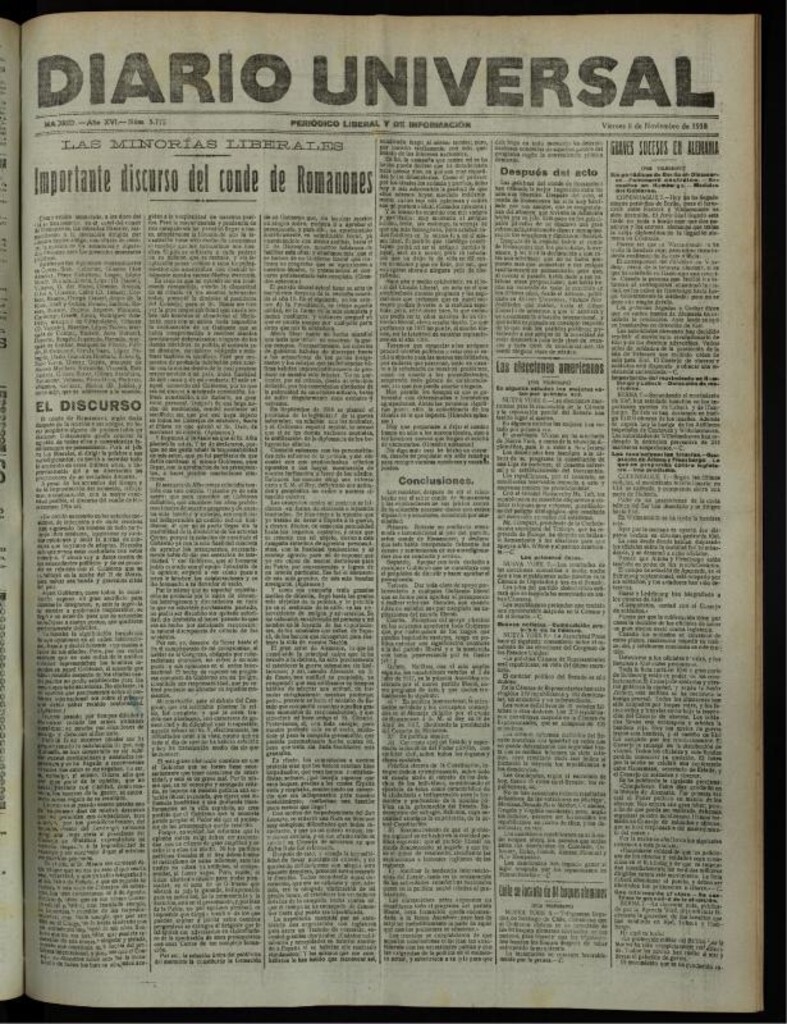 Miniatura de Diario Universal del 8 de noviembre de 1918