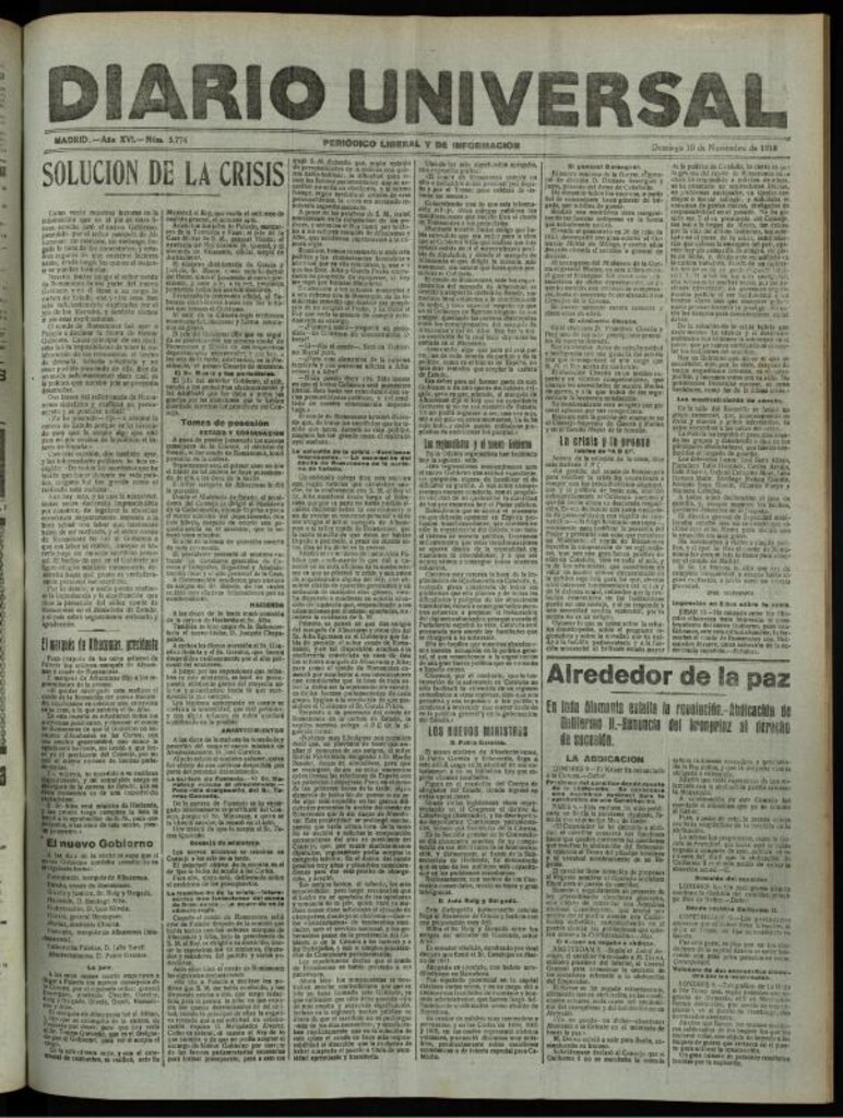 Miniatura de Diario Universal del 10 de noviembre de 1918