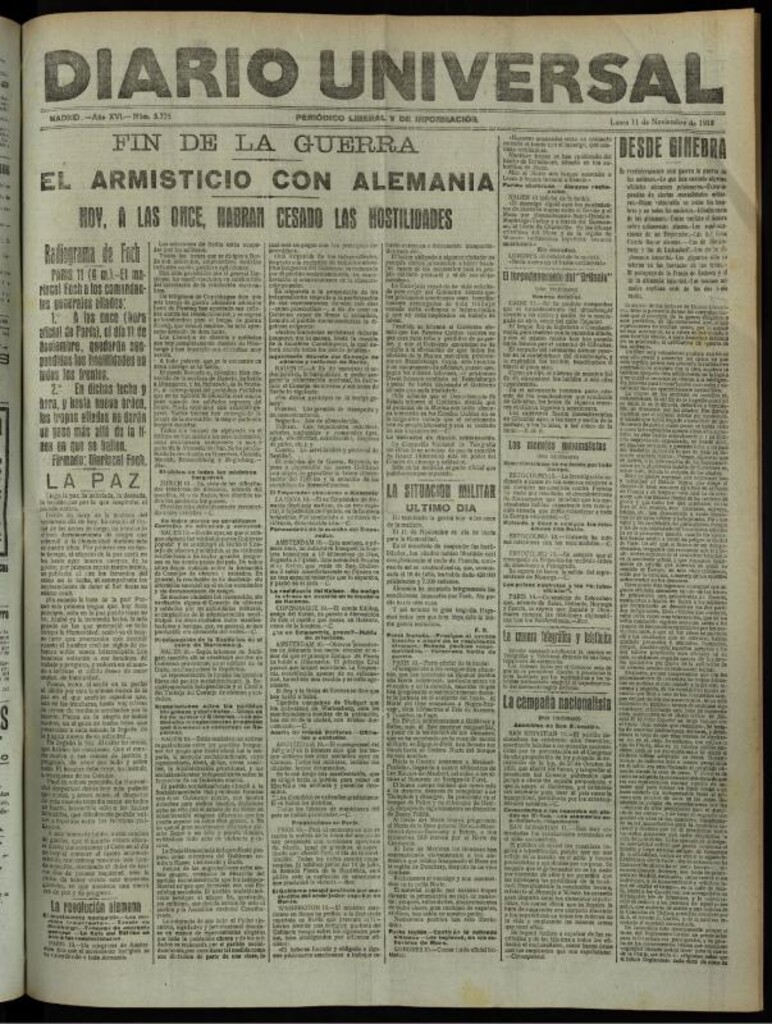 Miniatura de Diario Universal del 11 de noviembre de 1918