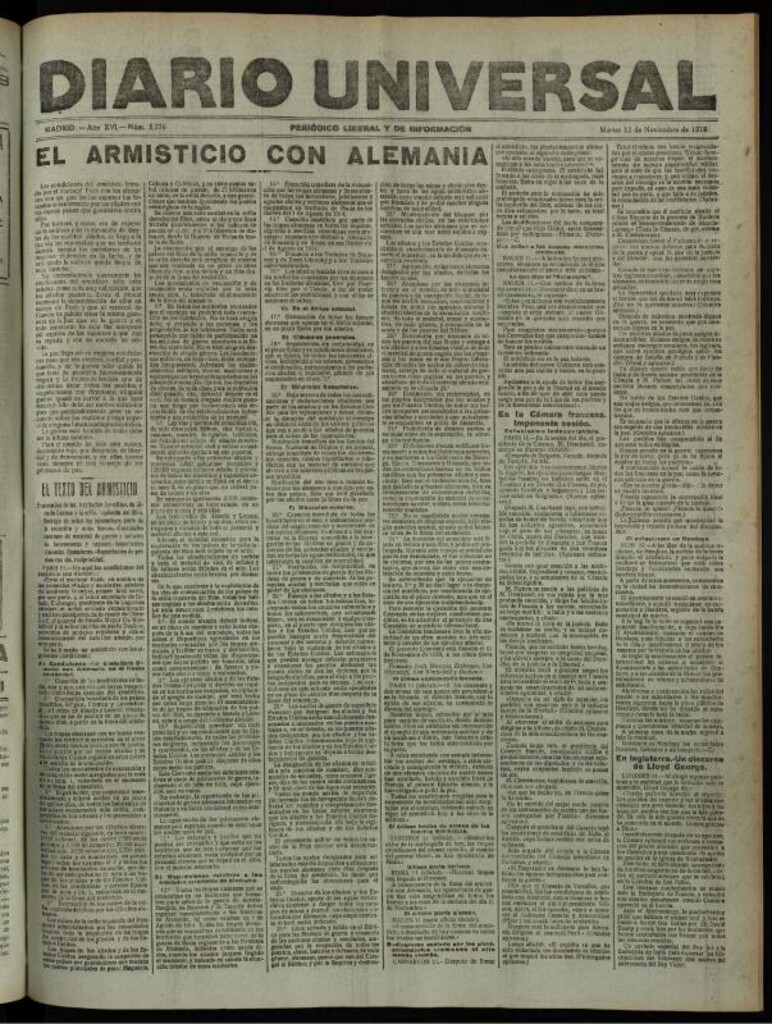 Miniatura de Diario Universal del 12 de noviembre de 1918