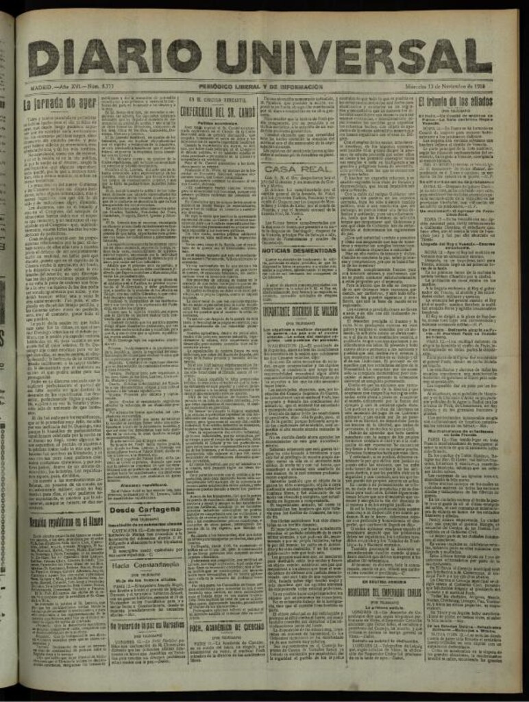 Miniatura de Diario Universal del 13 de noviembre de 1918