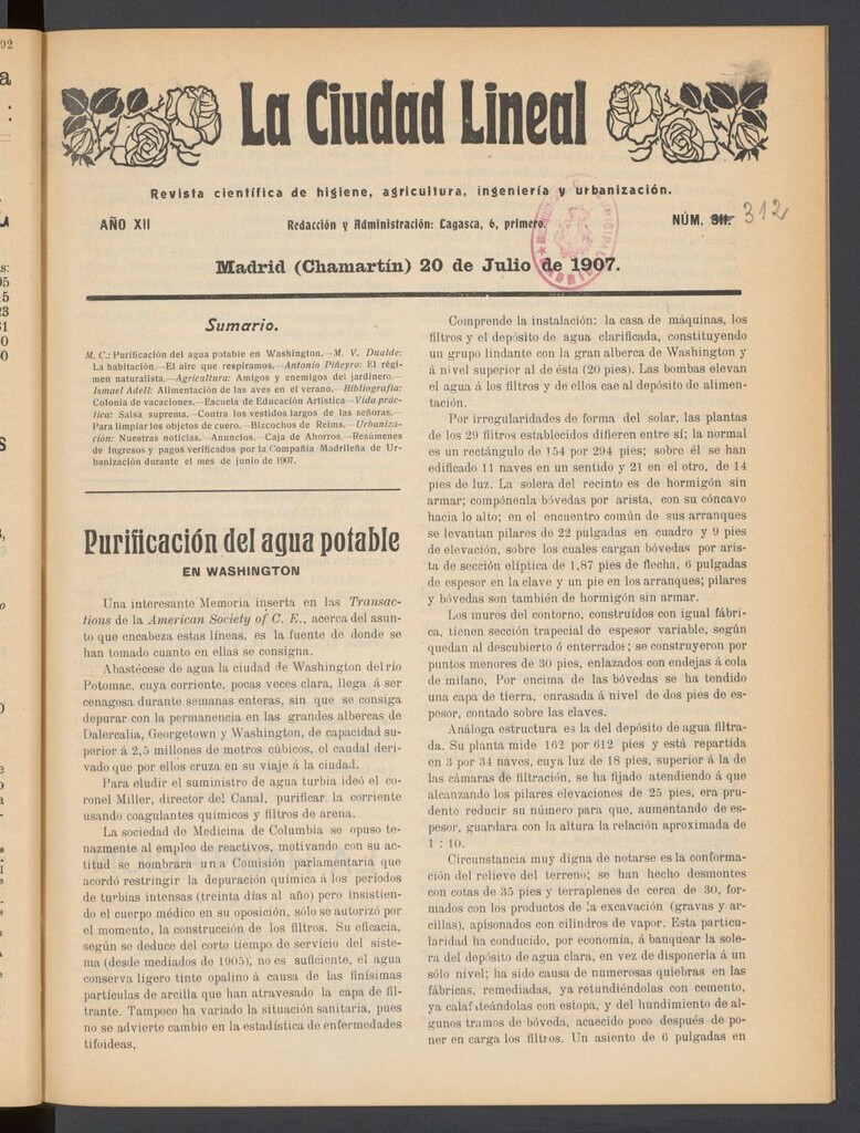 Miniatura de La Ciudad Lineal : órgano oficial de la Compañía Madrileña de Urbanización del 20 de julio de 1907