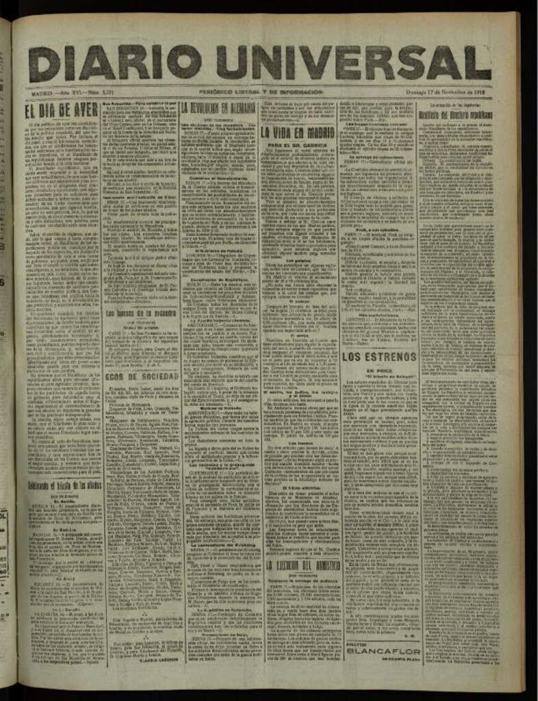 Miniatura de Diario Universal del 17 de noviembre de 1918