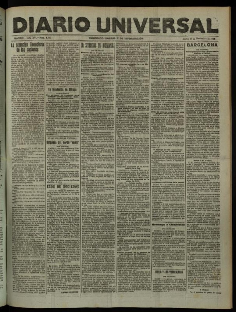 Miniatura de Diario Universal del 19 de noviembre de 1918