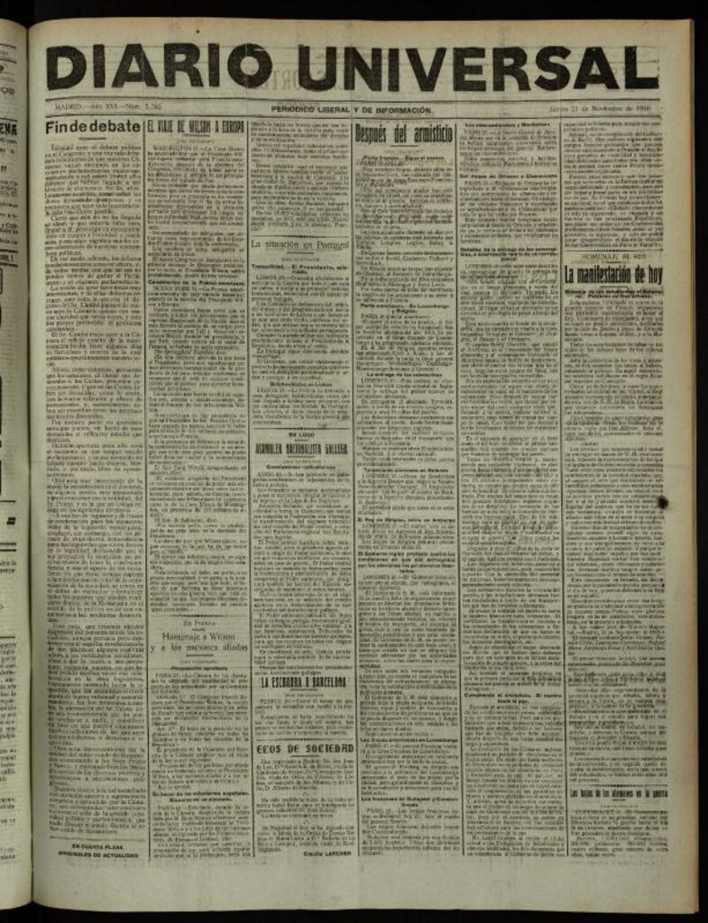 Miniatura de Diario Universal del 21 de noviembre de 1918