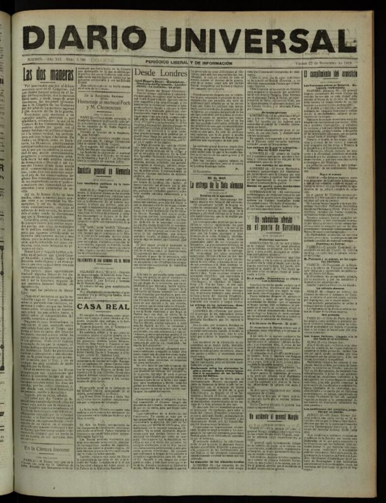 Miniatura de Diario Universal del 22 de noviembre de 1918