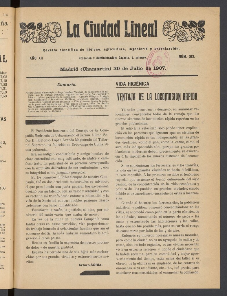 Miniatura de La Ciudad Lineal : órgano oficial de la Compañía Madrileña de Urbanización del 30 de julio de 1907