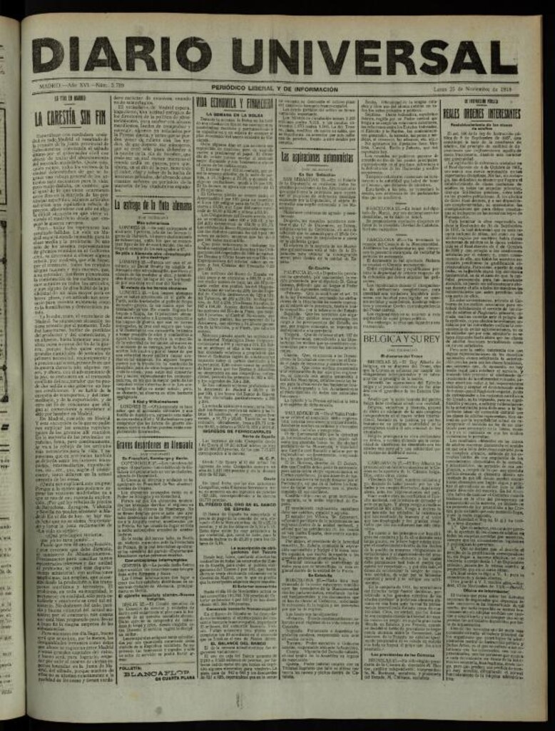 Miniatura de Diario Universal del 25 de noviembre de 1918