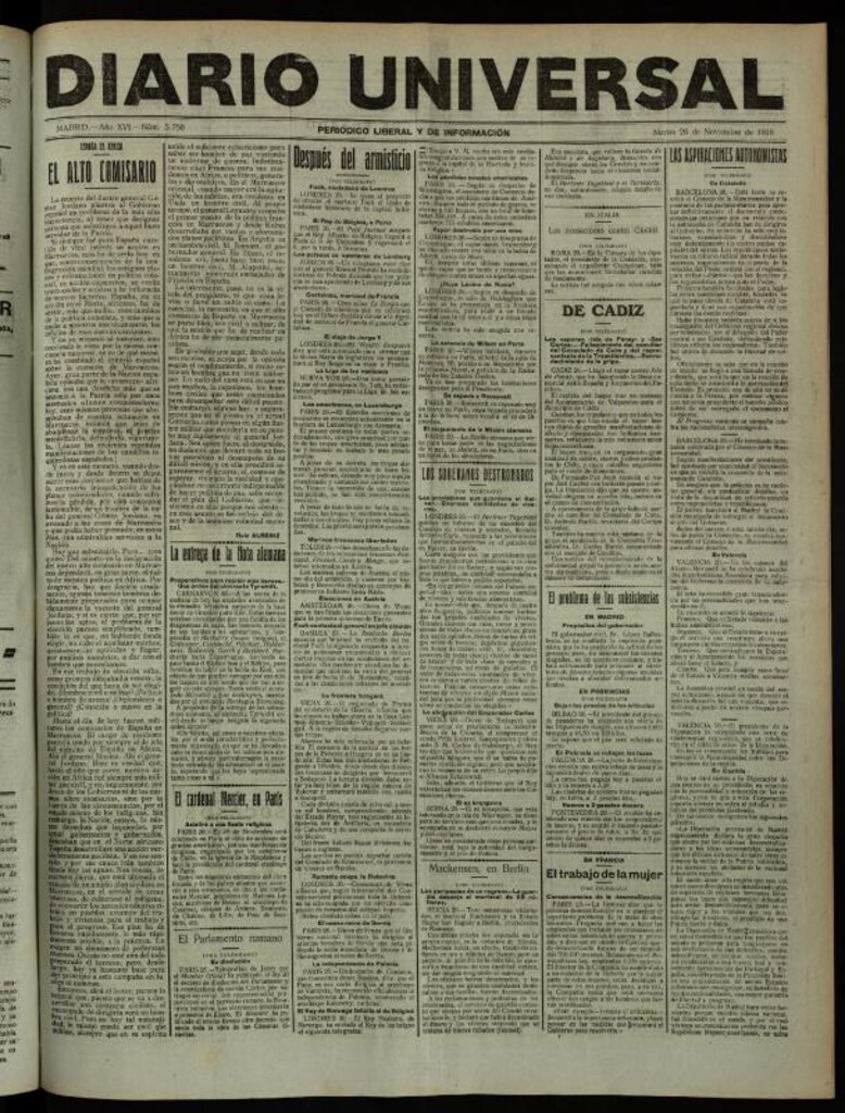 Miniatura de Diario Universal del 26 de noviembre de 1918