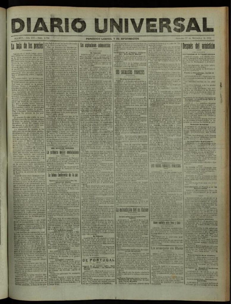 Miniatura de Diario Universal del 27 de noviembre de 1918