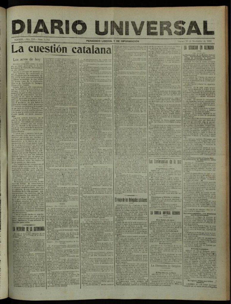 Miniatura de Diario Universal del 29 de noviembre de 1918
