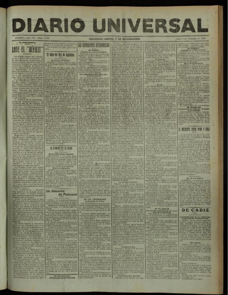 Miniatura de Diario Universal del 2 de diciembre de 1918