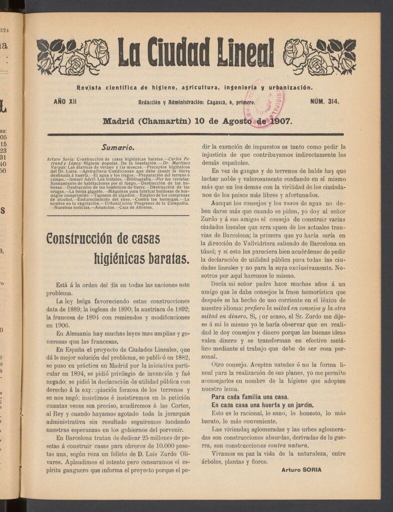 Miniatura de La Ciudad Lineal : órgano oficial de la Compañía Madrileña de Urbanización del 10 de agosto de 1907