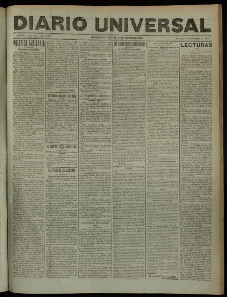 Miniatura de Diario Universal del 8 de diciembre de 1918