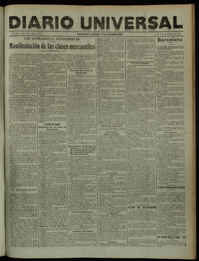Miniatura de Diario Universal del 9 de diciembre de 1918