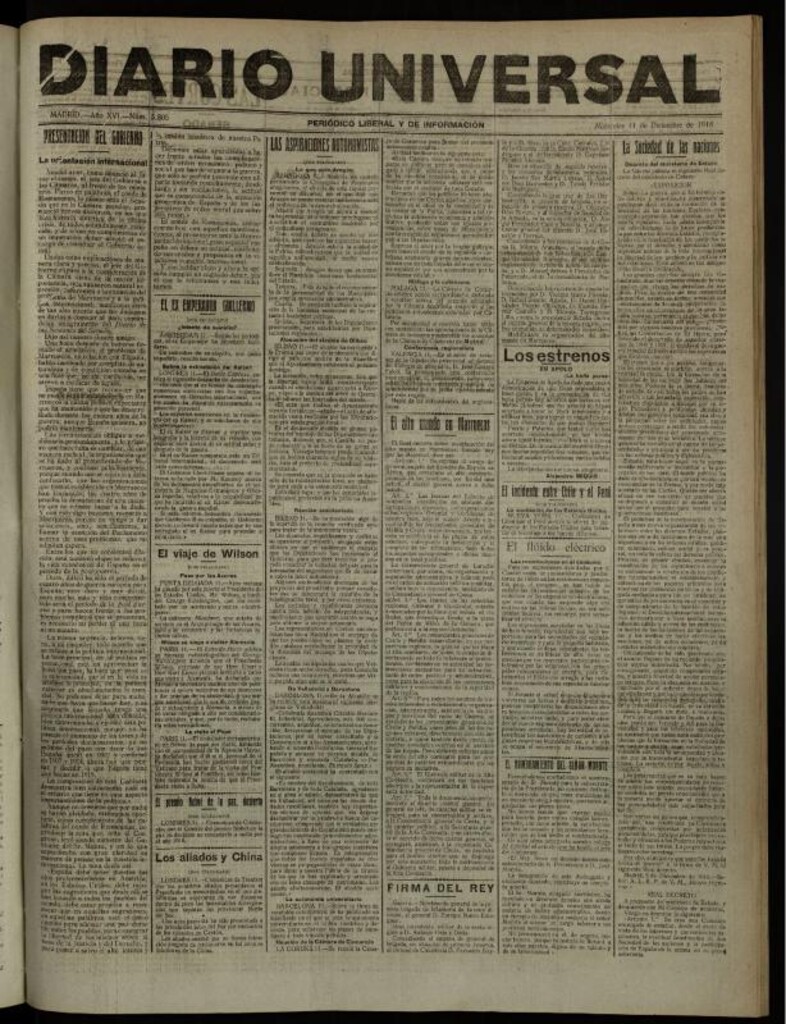 Miniatura de Diario Universal del 11 de diciembre de 1918