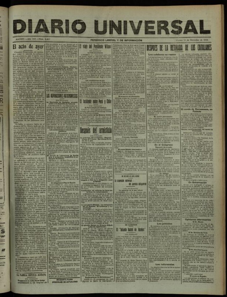 Miniatura de Diario Universal del 13 de diciembre de 1918