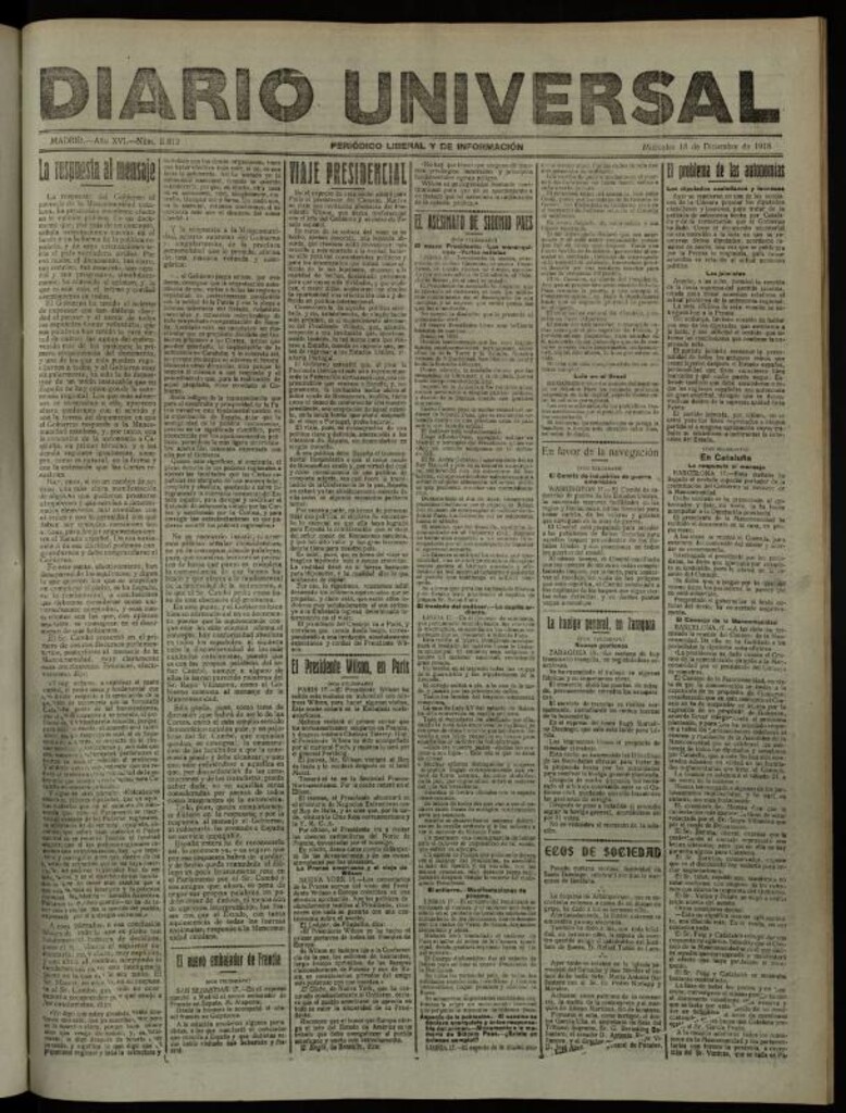 Miniatura de Diario Universal del 18 de diciembre de 1918