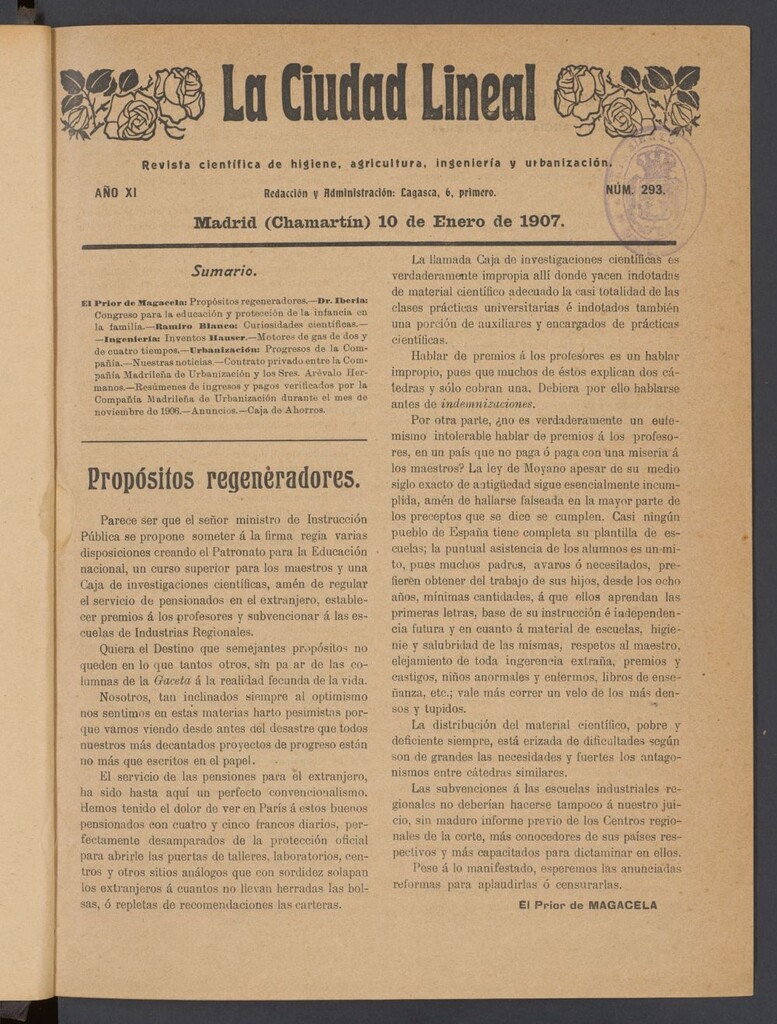Miniatura de La Ciudad Lineal : órgano oficial de la Compañía Madrileña de Urbanización del 10 de enero de 1907