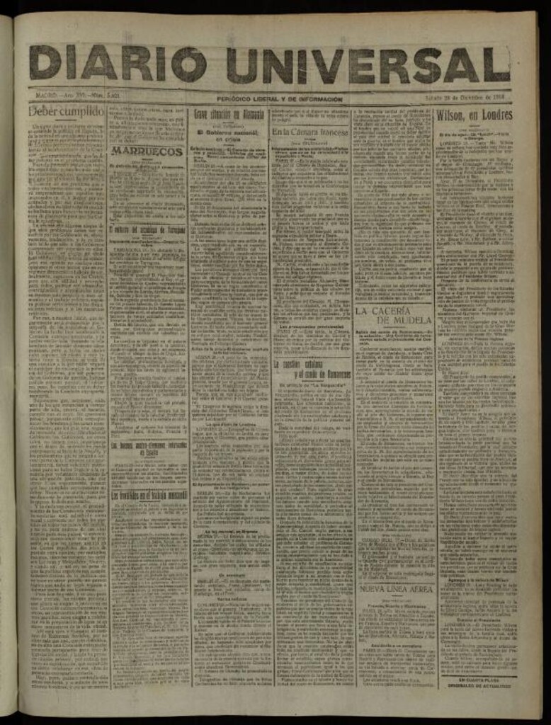 Miniatura de Diario Universal del 28 de diciembre de 1918