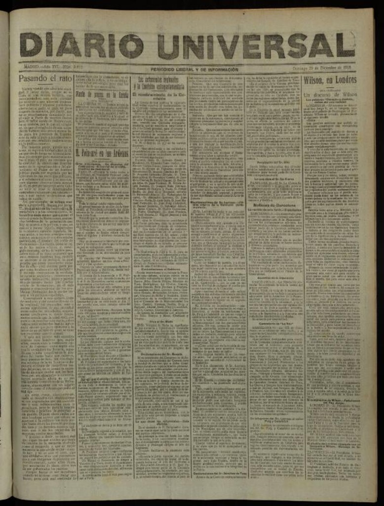 Miniatura de Diario Universal del 29 de diciembre de 1918