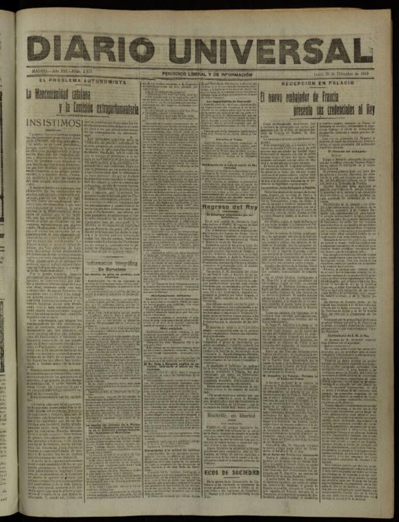 Miniatura de Diario Universal del 30 de diciembre de 1918