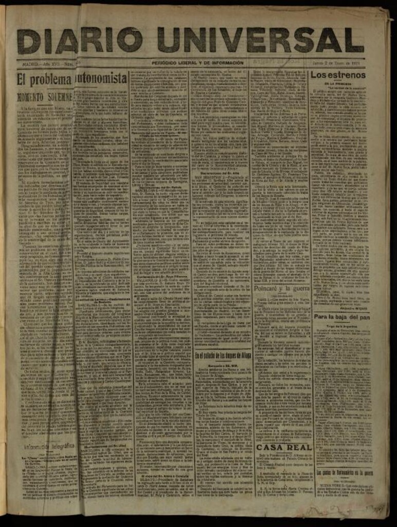 Miniatura de Diario Universal del 2 de enero de 1919