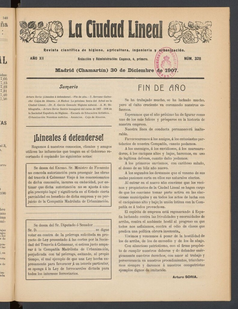 Miniatura de La Ciudad Lineal : órgano oficial de la Compañía Madrileña de Urbanización del 30 de diciembre de 1907