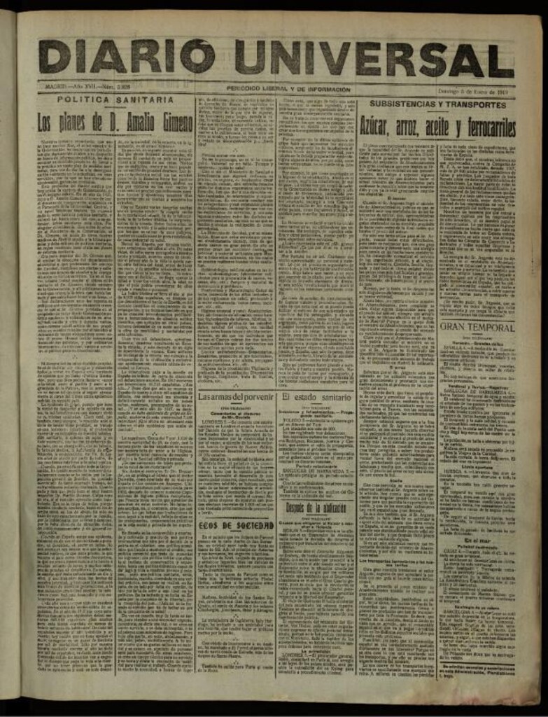 Miniatura de Diario Universal del 5 de enero de 1919
