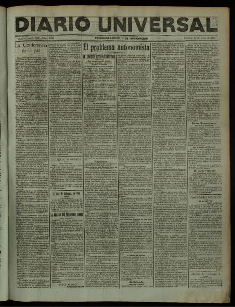 Miniatura de Diario Universal del 12 de enero de 1919