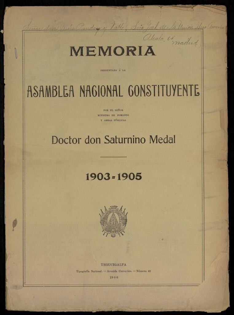 Miniatura de Memoria presentada a la Asamblea Nacional constituyente por el sr. Ministro de Fomento...