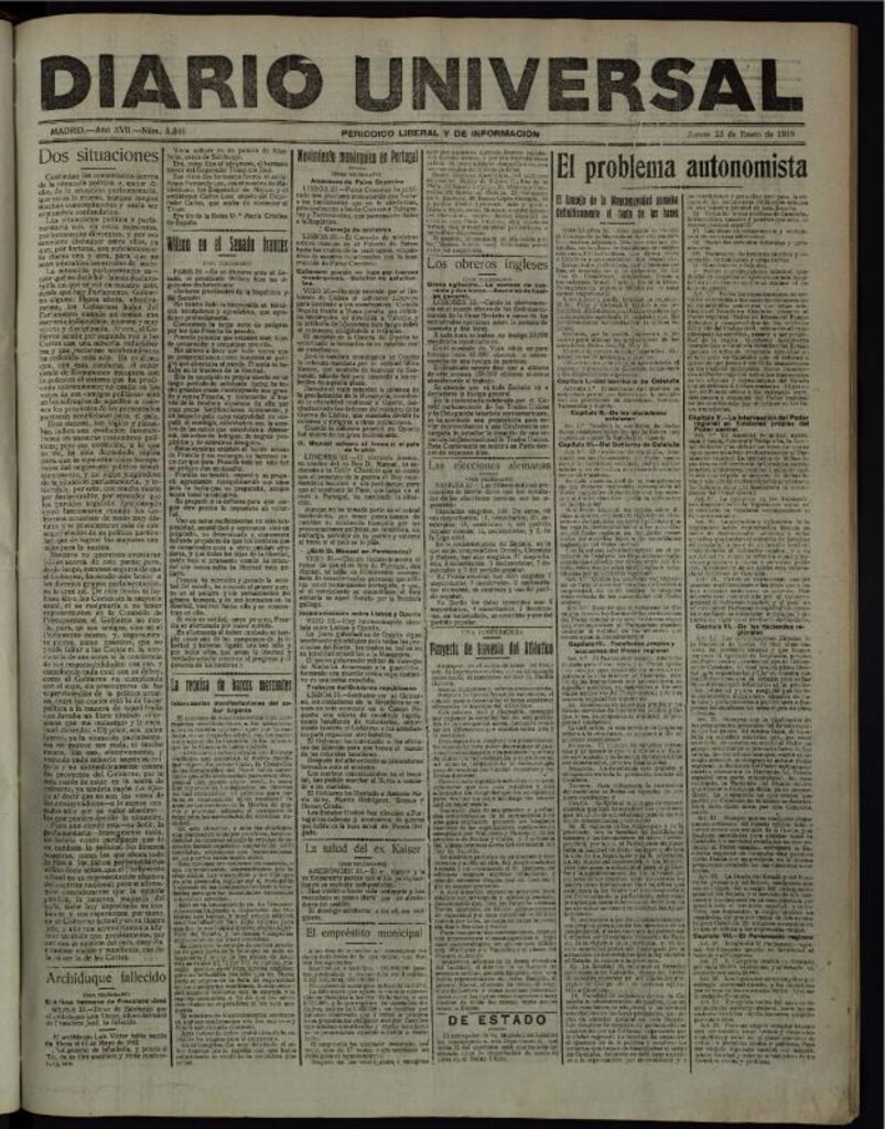 Miniatura de Diario Universal del 23 de enero de 1919