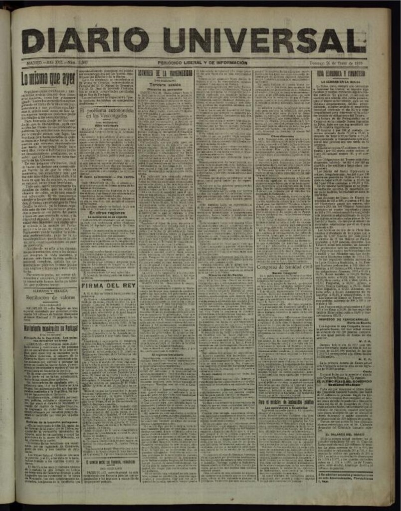 Miniatura de Diario Universal del 26 de enero de 1919