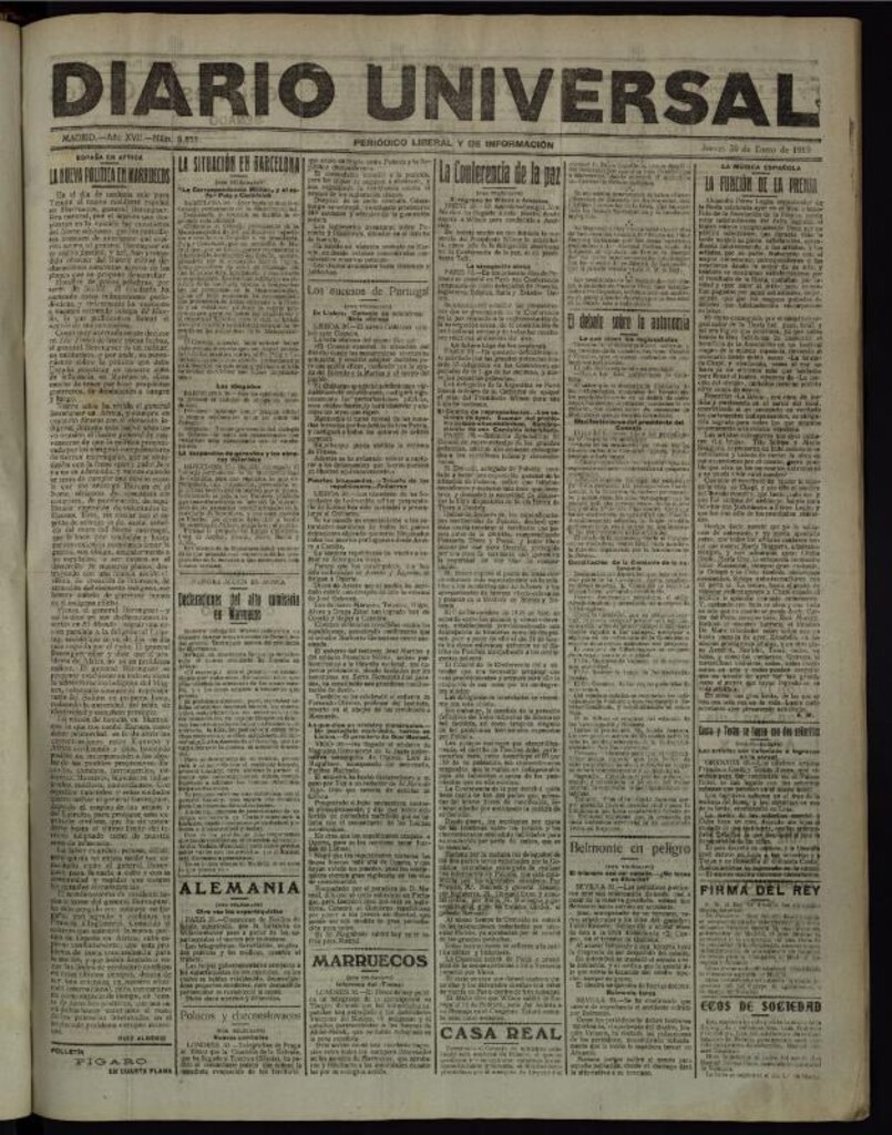 Miniatura de Diario Universal del 30 de enero de 1919