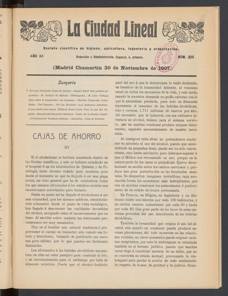 Miniatura de La Ciudad Lineal : órgano oficial de la Compañía Madrileña de Urbanización del 30 de noviembre de 1907