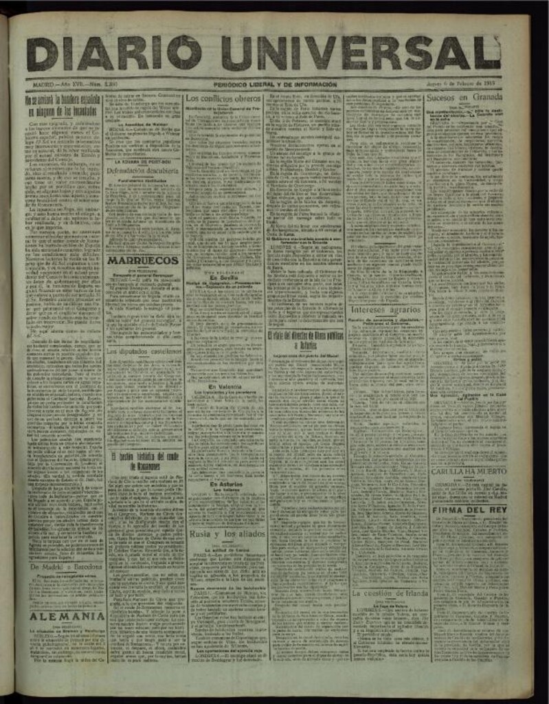 Miniatura de Diario Universal del 6 de febrero de 1919