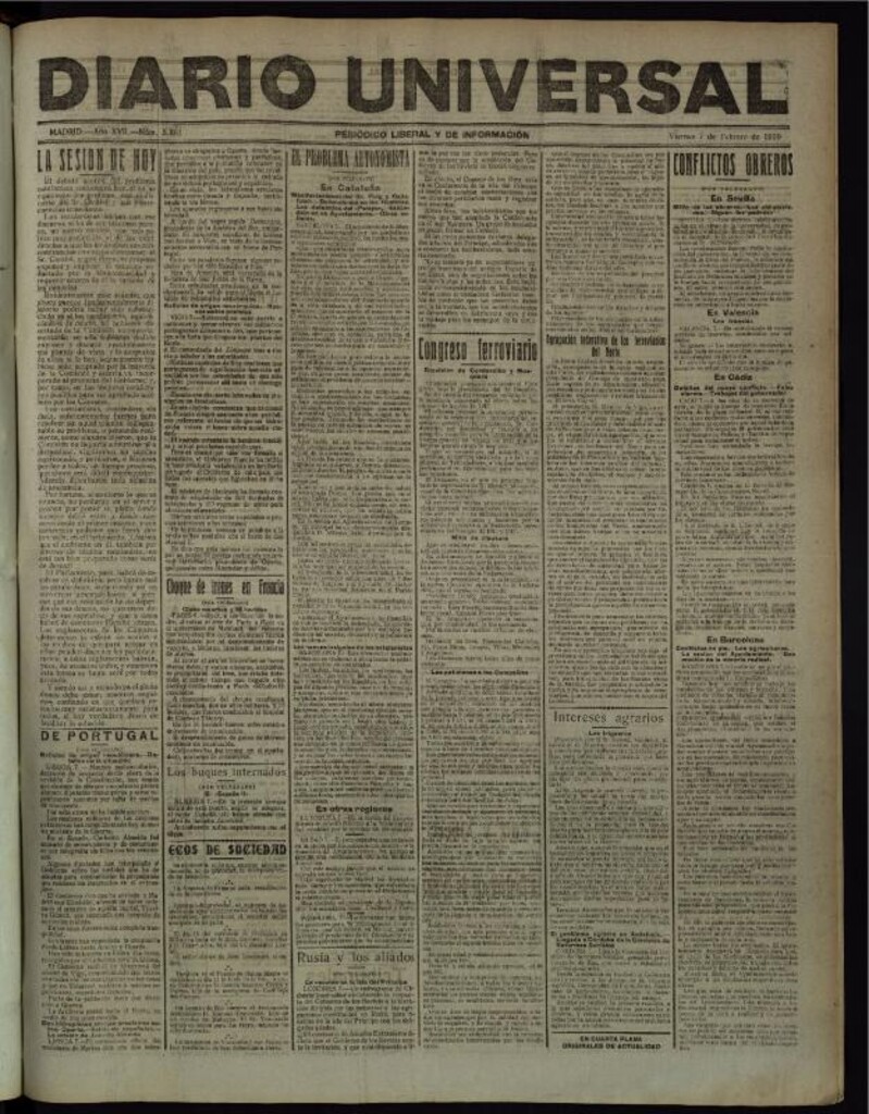 Miniatura de Diario Universal del 7 de febrero de 1919