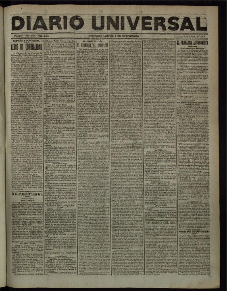 Miniatura de Diario Universal del 9 de febrero de 1919
