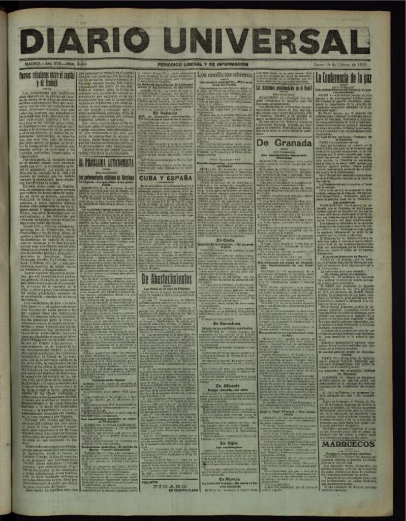 Miniatura de Diario Universal del 10 de febrero de 1919