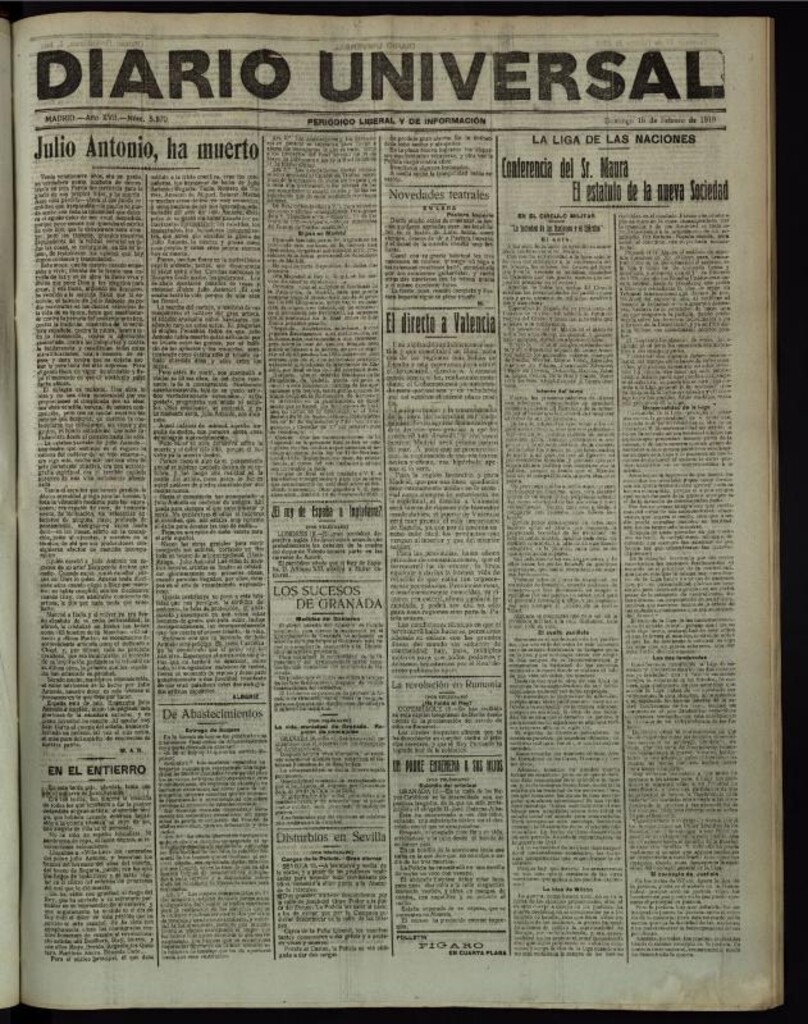 Miniatura de Diario Universal del 16 de febrero de 1919