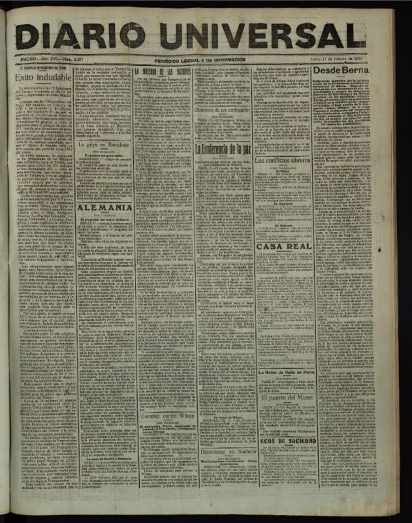 Miniatura de Diario Universal del 17 de febrero de 1919