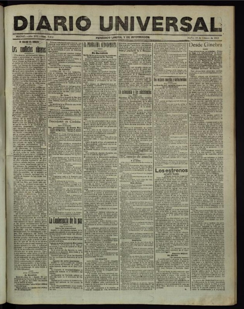 Miniatura de Diario Universal del 18 de febrero de 1919