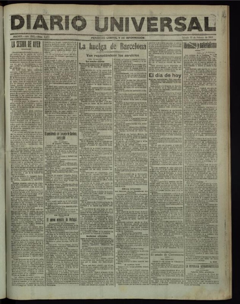 Miniatura de Diario Universal del 22 de febrero de 1919