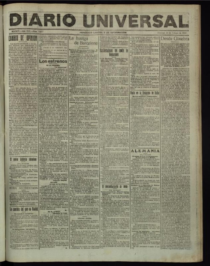 Miniatura de Diario Universal del 23 de febrero de 1919