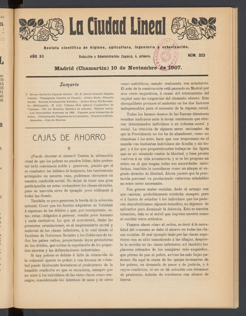 Miniatura de La Ciudad Lineal : órgano oficial de la Compañía Madrileña de Urbanización del 10 de noviembre de 1907