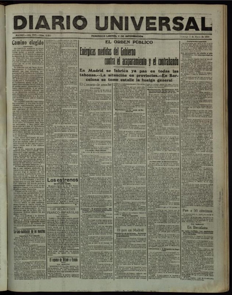 Miniatura de Diario Universal del 2 de marzo de 1919