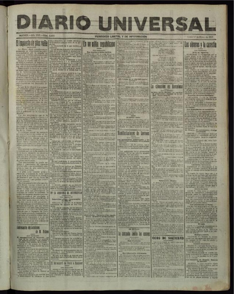 Miniatura de Diario Universal del 17 de marzo de 1919
